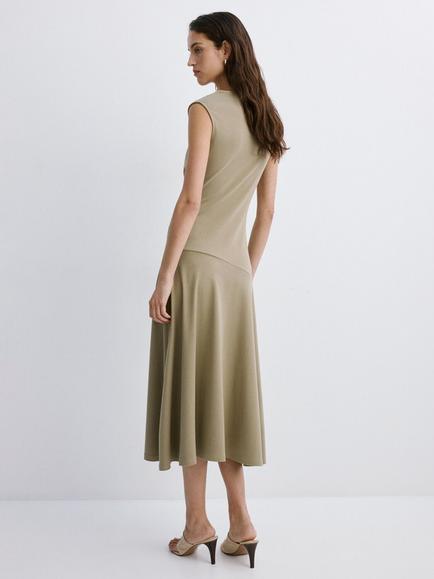 Mango Asymmetric Drape Midi Dress, Khaki - view 2, Khaki