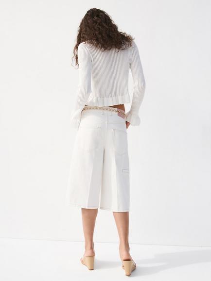 Mango Ribbed Tie Front V-Neck Cardigan, Beige - view 2, Beige