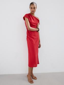 Mango Asymmetric Neckline Midi Dress, Red, Red