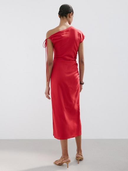 Mango Asymmetric Neckline Midi Dress, Red - view 2, Red