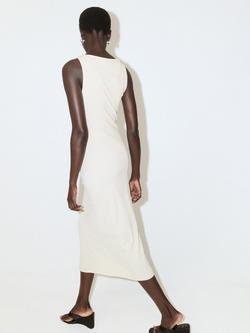 Mango Boat Neck Ruched Midi Dress, Ice - view 2, Ice