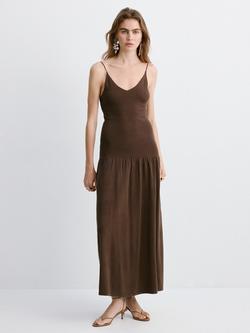 Mango Slip Midi Knit Dress, Chocolate, Chocolate
