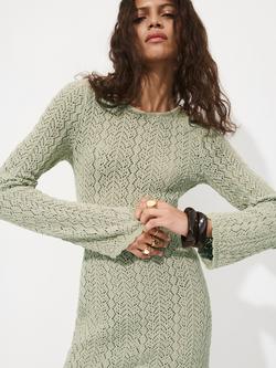 Mango Long Sleeve Crochet Mini Dress, Pastel Green, Pastel Green