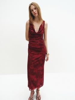Mango Cowl Back Slip Midi Dress, Bordeaux, Bordeaux