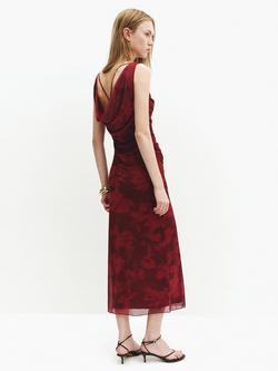 Mango Cowl Back Slip Midi Dress, Bordeaux - view 2, Bordeaux
