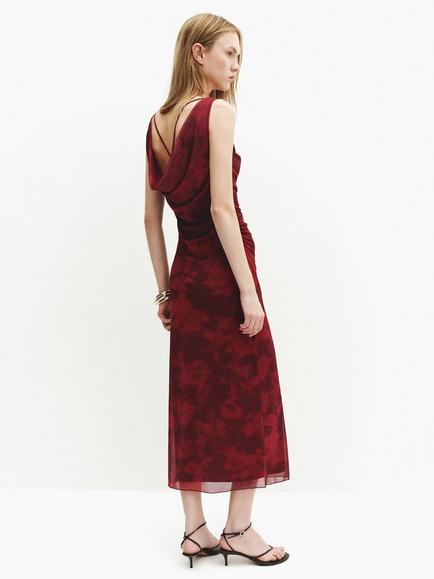 Mango Cowl Back Slip Midi Dress, Bordeaux - view 2, Bordeaux