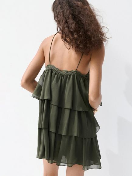 Mango Tiered Ruffle Mini Dress, Green - view 2, Green
