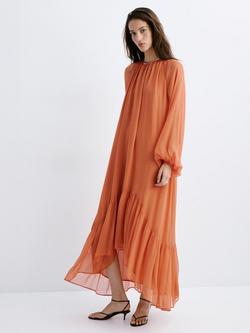 Mango Long Sleeve Relaxed Fit Maxi Dress, Orange, Orange