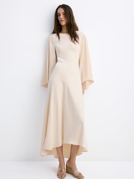 Mango Draped Flared Sleeves Maxi Dress, Pale Pink