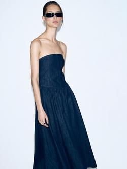 Mango Bandeau Jean Maxi Dress, Blue, Blue
