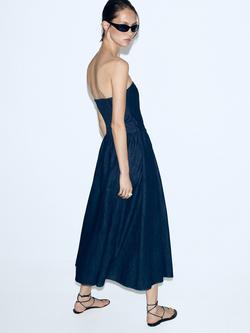 Mango Bandeau Jean Maxi Dress, Blue - view 2, Blue
