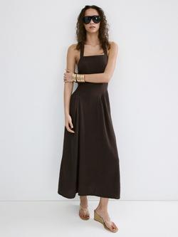 Mango Square Neck Midi Dress, Chocolate, Chocolate