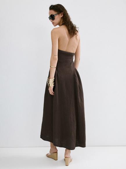 Mango Square Neck Midi Dress, Chocolate - view 2, Chocolate
