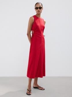 Mango Side Tie Sleeveless Midi Dress, Red, Red