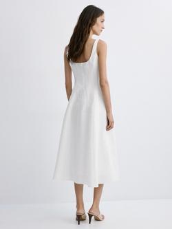 Mango Square Neck Linen A-Line Dress, White - view 2, White