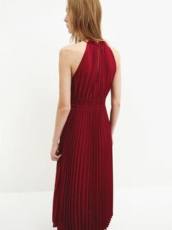 Mango Halterneck Pleat Maxi Dress, Cherry - view 2, Cherry