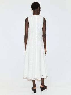 Mango Sleeveless A-Line Embroidered Cotton Maxi Dress, White - view 2, White
