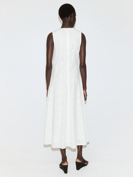 Mango Sleeveless A-Line Embroidered Cotton Maxi Dress, White - view 2, White