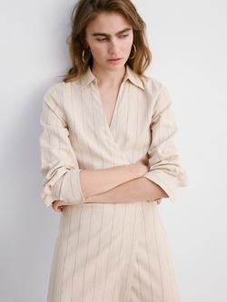 Mango Collared Striped Wrap Front Midi Shirt Dress, Brown, Brown