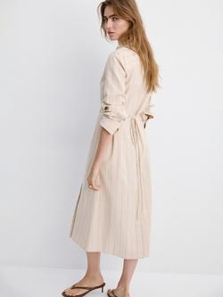Mango Collared Striped Wrap Front Midi Shirt Dress, Brown - view 2, Brown