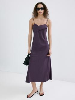 Mango Asymmetric Draped Midi Slip Dress, Lilac