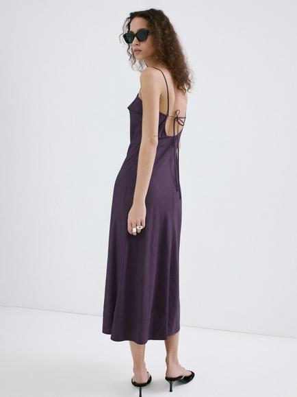 Mango Asymmetric Draped Midi Slip Dress - view 2, Lilac