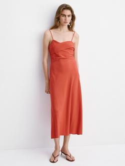 Mango Asymmetric Draped Midi Slip Dress, Red