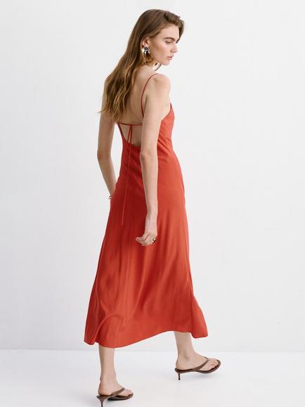 Mango Asymmetric Draped Midi Slip Dress - view 2, Red