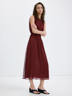Mango Smocked Waist Sleeveless Midi Dress, Bordeaux, Bordeaux
