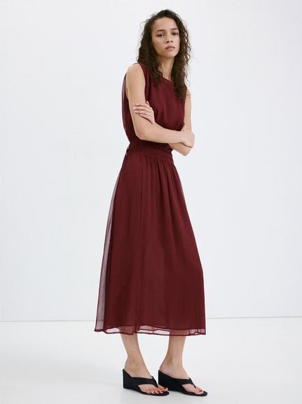 Mango Smocked Waist Sleeveless Midi Dress, Bordeaux, Bordeaux