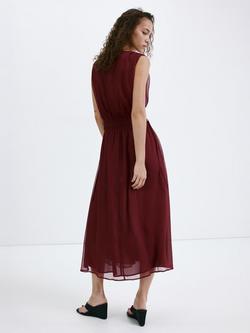 Mango Smocked Waist Sleeveless Midi Dress, Bordeaux - view 2, Bordeaux