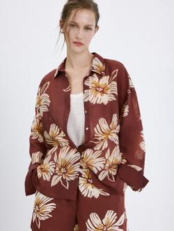 Mango Floral Shirt, Bordeaux, Bordeaux
