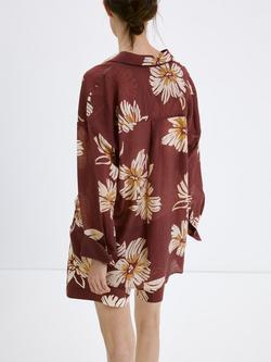 Mango Floral Shirt, Bordeaux - view 2, Bordeaux