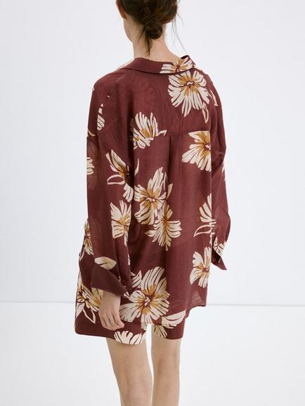Mango Floral Shirt, Bordeaux - view 2, Bordeaux