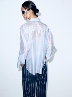 Mango Relaxed Striped Shirt, Sky Blue - view 2, Sky Blue