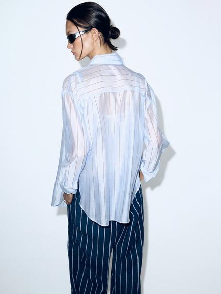 Mango Relaxed Striped Shirt, Sky Blue - view 2, Sky Blue