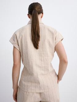 Mango Striped Linen Blend Twist Shirt, Brown - view 2, Brown