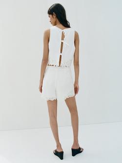 Mango Mila Cotton Blend High Rise Shorts, Cream - view 2, Cream