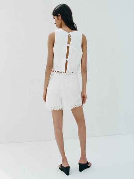 Mango Mila Cotton Blend High Rise Shorts, Cream - view 2, Cream
