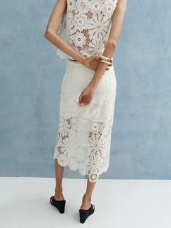 Mango Crochet Floral Midi Skirt, Off White - view 2, Off White