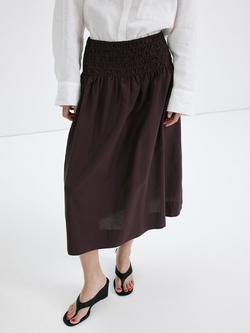 Mango Smocked Waist A Line Midi Skirt, Chocolate, Chocolate