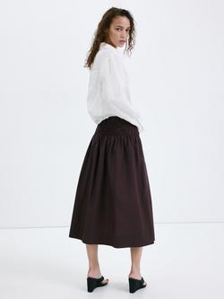 Mango Smocked Waist A Line Midi Skirt, Chocolate - view 2, Chocolate
