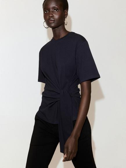 Mango Short Sleeve Side Knot T-Shirt, Navy, Navy