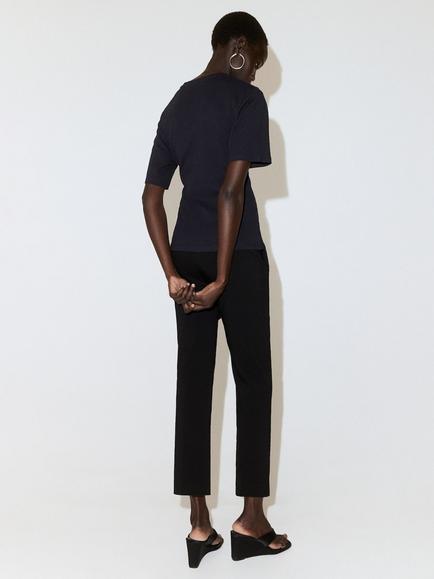 Mango Short Sleeve Side Knot T-Shirt, Navy - view 2, Navy