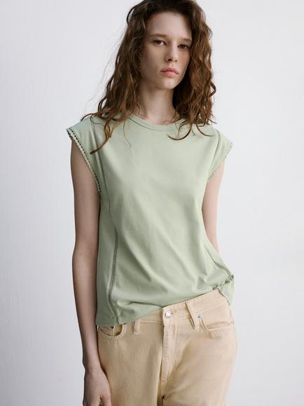Mango Camiseta Top, Pastel Green, Pastel Green
