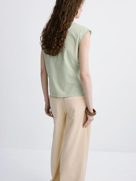 Mango Camiseta Top, Pastel Green - view 2, Pastel Green