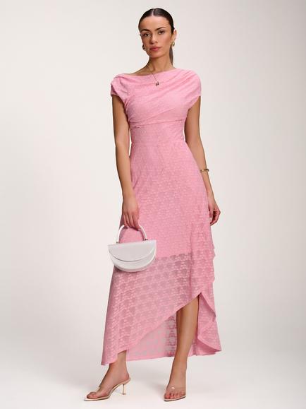 Jolie Moi Lace Asymmetrical Maxi Dress, Candy Pink, Candy Pink