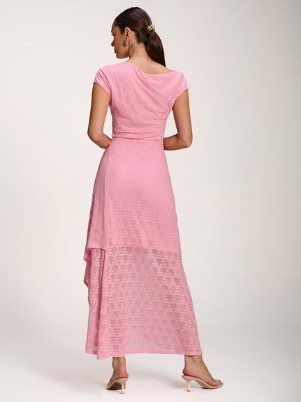 Jolie Moi Lace Asymmetrical Maxi Dress, Candy Pink - view 2, Candy Pink
