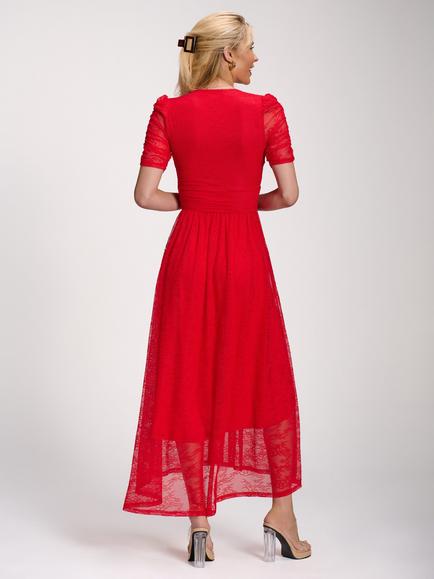 Jolie Moi Lace Dip Hem Maxi Dress, Red - view 2, Scarlet Red