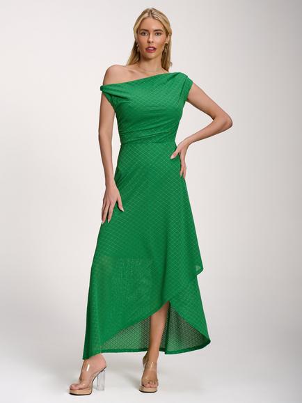 Jolie Moi Textured Asymmetrical Dress, Emerald Green